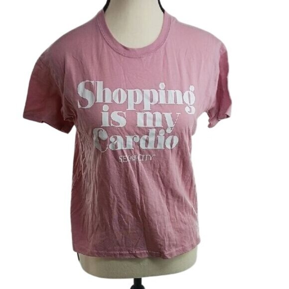 Funny T Shirt Pink Shopping is My Cardio Sex In the City Graphic Tee Size XS - Picture 1 of 5